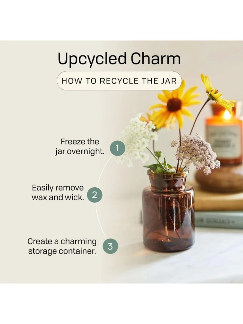 Reusable Glass Jar Soy Candle with Lid - Vetiver & Cardamom, 54 Hour Burn Time